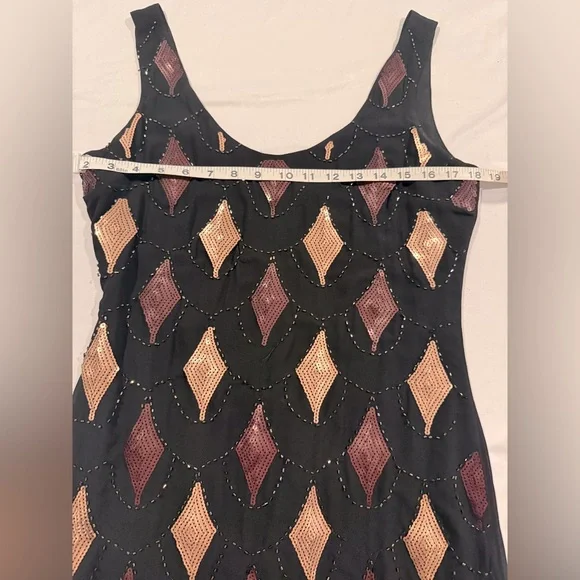 Vintage 1960s Hand-Beaded Sequined Shift Dress - Size S - Picture 8 of 12